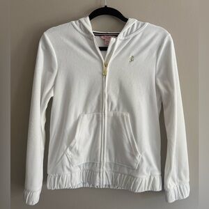 Juicy Couture Girls White & Gold Full Zip Hooded Velour Jacket - Size L/12-14